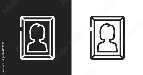 Woman portrait icon. Linear black, white icon from poi public places collection. Outline woman portrait vector. Thin line symbol isolated on white and black background
