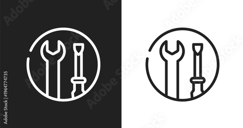 Wrench and screwdriver sign icon. Linear black, white icon from poi public places collection. Outline wrench and screwdriver sign icon vector. Thin line symbol for use on web and mobile apps, logo,