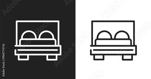 Bed sign icon. Linear black, white icon from poi public places collection. Outline bed sign vector. Thin line symbol isolated on white and black background