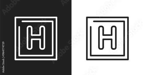Round hotel sign icon. Linear black, white icon from poi public places collection. Outline round hotel sign vector. Thin line symbol isolated on white and black background