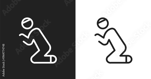 Praying silhouette icon. Linear black, white icon from poi public places collection. Outline praying silhouette vector. Thin line symbol isolated on white and black background