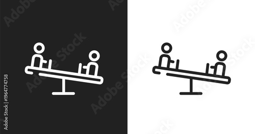 Children on teeter totter icon. Linear black, white icon from poi public places collection. Outline children on teeter totter icon vector. Thin line symbol for use on web and mobile apps, logo,