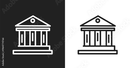 Museum sign icon. Linear black, white icon from poi public places collection. Outline museum sign vector. Thin line symbol isolated on white and black background