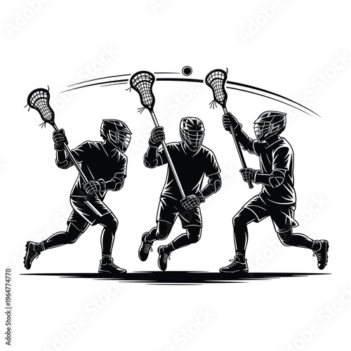 Agile athletes in mid-air during a synchronized ski jumping event isolated on white background, Vector