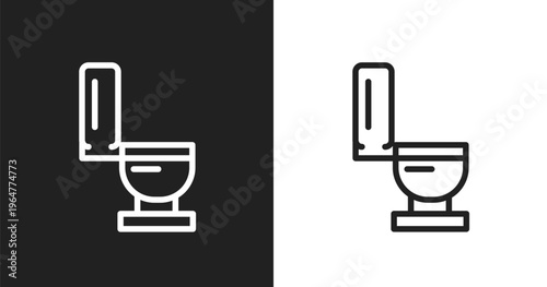 Toilet side view icon. Linear black, white icon from poi public places collection. Outline toilet side view vector. Thin line symbol isolated on white and black background