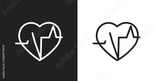 Electrocardiogram inside heart icon. Linear black, white icon from poi public places collection. Outline electrocardiogram inside heart icon vector. Thin line symbol for use on web and mobile apps,