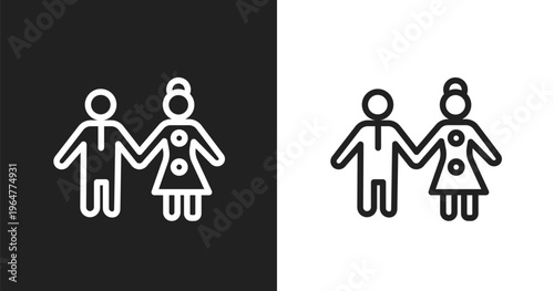 Girl and boy icon. Linear black, white icon from poi public places collection. Outline girl and boy vector. Thin line symbol isolated on white and black background