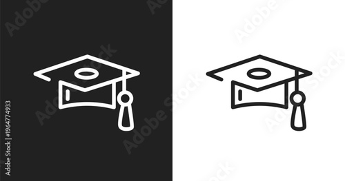 Graduate cap icon. Linear black, white icon from poi public places collection. Outline graduate cap vector. Thin line symbol isolated on white and black background