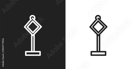 Traffic signal pole icon. Linear black, white icon from signals set collection. Outline traffic signal pole vector. Thin line symbol isolated on white and black background