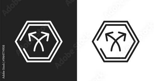 Bifurcation signal icon. Linear black, white icon from signals set collection. Outline bifurcation signal vector. Thin line symbol isolated on white and black background
