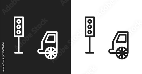 Car traffic signal icon. Linear black, white icon from signals set collection. Outline car traffic signal vector. Thin line symbol isolated on white and black background