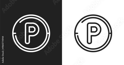 Parking hexagonal signal icon. Linear black, white icon from signals set collection. Outline parking hexagonal signal vector. Thin line symbol isolated on white and black background