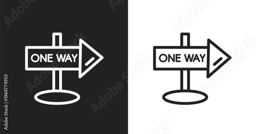 One way street signal icon. Linear black, white icon from signals set collection. Outline one way street signal vector. Thin line symbol isolated on white and black background