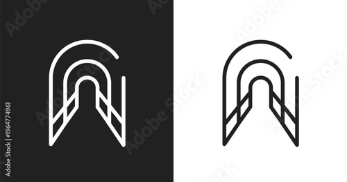 Tunnel signal icon. Linear black, white icon from signals set collection. Outline tunnel signal vector. Thin line symbol isolated on white and black background