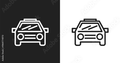 Car frontal view icon. Linear black, white icon from signals set collection. Outline car frontal view vector. Thin line symbol isolated on white and black background