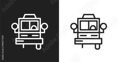 Bus front with driver icon. Linear black, white icon from signals set collection. Outline bus front with driver vector. Thin line symbol isolated on white and black background
