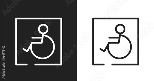 Handicapped sign icon. Linear black, white icon from signals set collection. Outline handicapped sign vector. Thin line symbol isolated on white and black background