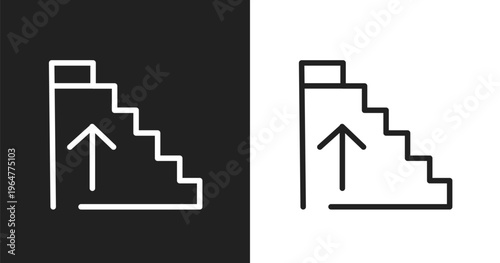 Ascending stairs signal icon. Linear black, white icon from signals set collection. Outline ascending stairs signal vector. Thin line symbol isolated on white and black background