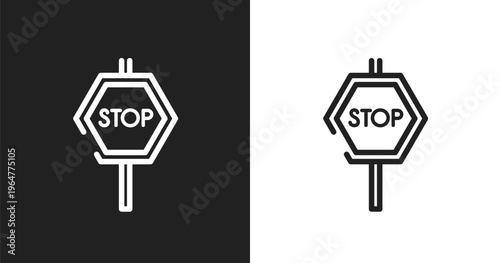 Stop hexagonal signal icon. Linear black, white icon from signals set collection. Outline stop hexagonal signal vector. Thin line symbol isolated on white and black background