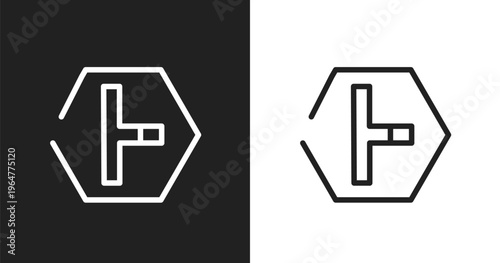 T junction icon. Linear black, white icon from us road signs collection. Outline t junction vector. Thin line symbol isolated on white and black background