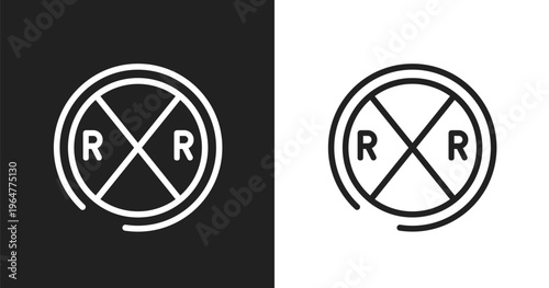 Railroad crossing icon. Linear black, white icon from us road signs collection. Outline railroad crossing vector. Thin line symbol isolated on white and black background