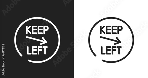 Keep left icon. Linear black, white icon from us road signs collection. Outline keep left vector. Thin line symbol isolated on white and black background