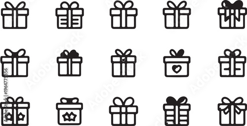 Diverse outlined gift boxes ideal for celebration, shopping, and surprise visuals