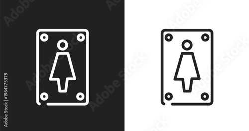 Women toilet icon. Linear black, white icon from public services fill collection. Outline women toilet vector. Thin line symbol isolated on white and black background