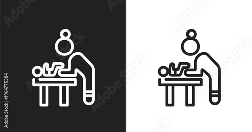 Baby changer icon. Linear black, white icon from public services fill collection. Outline baby changer vector. Thin line symbol isolated on white and black background