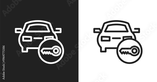 Locked car icon. Linear black, white icon from parking collection. Outline locked car vector. Thin line symbol isolated on white and black background