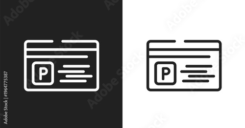 Parking card icon. Linear black, white icon from parking collection. Outline parking card vector. Thin line symbol isolated on white and black background