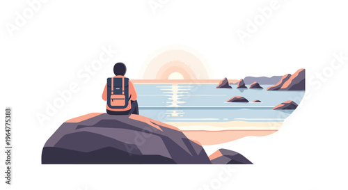 Traveler enjoys serene coastal sunset scene