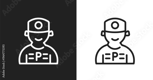 Parking worker icon. Linear black, white icon from parking collection. Outline parking worker vector. Thin line symbol isolated on white and black background