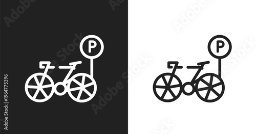Bike parking icon. Linear black, white icon from parking collection. Outline bike parking vector. Thin line symbol isolated on white and black background