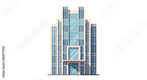 Modern art deco building with glass facade and geometric design