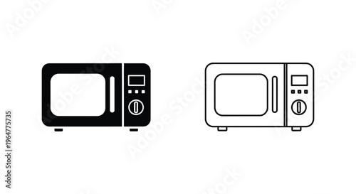 Microwave oven icons black and white line art Vector
