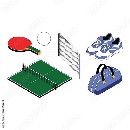 A vibrant pool table setup with colorful cue balls and accessories isolated on white background, Vector