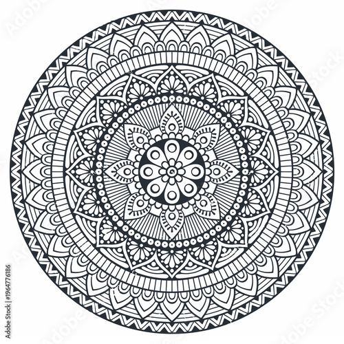 Intricate floral mandala coloring page line art