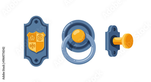 Vintage door knocker and decor set with heraldic shield design