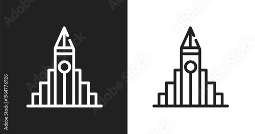 Hallgrimskirkja icon. Linear black, white icon from linear monuments collection. Outline hallgrimskirkja vector. Thin line symbol isolated on white and black background