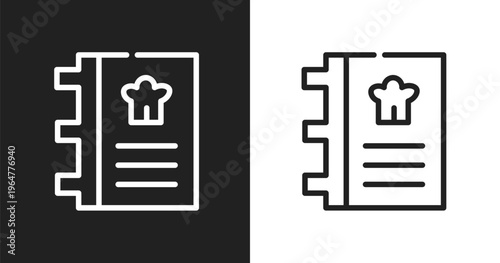 Cookbook icon. Linear black, white icon from restaurant elements collection. Outline cookbook vector. Thin line symbol isolated on white and black background