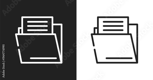 File folder icon. Linear black, white icon from office elements collection. Outline file folder vector. Thin line symbol isolated on white and black background