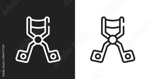 Eyelash curler icon. Linear black, white icon from beauty collection. Outline eyelash curler vector. Thin line symbol isolated on white and black background