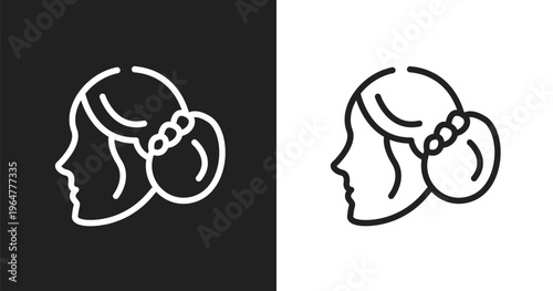 Women hairstyling icon. Linear black, white icon from beauty collection. Outline women hairstyling vector. Thin line symbol isolated on white and black background