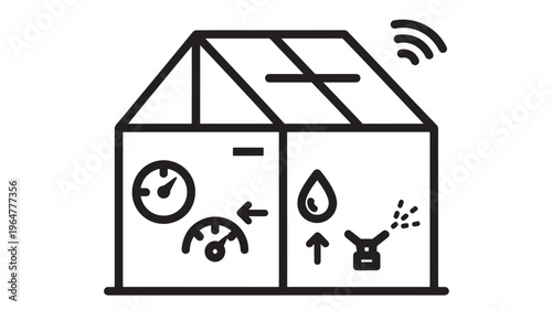 House icon with smart home automation symbols and WiFi signal featuring symbol, line art, vector with graphic and illustration elements for