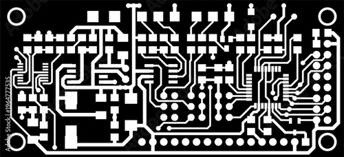 Tracing conductors of printed circuit board
of electronic device. Vector engineering 
drawing of pcb design. Electric computer technic background.