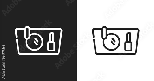 Makeup purse icon. Linear black, white icon from beauty kit collection. Outline makeup purse vector. Thin line symbol isolated on white and black background