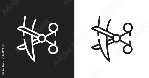 Hair cut icon. Linear black, white icon from hairdressing collection. Outline hair cut vector. Thin line symbol isolated on white and black background