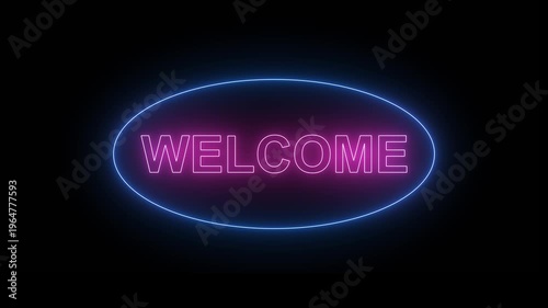 neon welcome sign with blue outline animation.