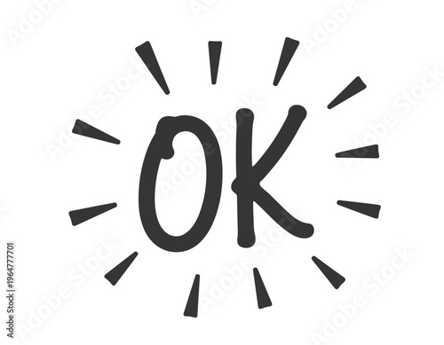 OK text with radiating lines on white okay alright